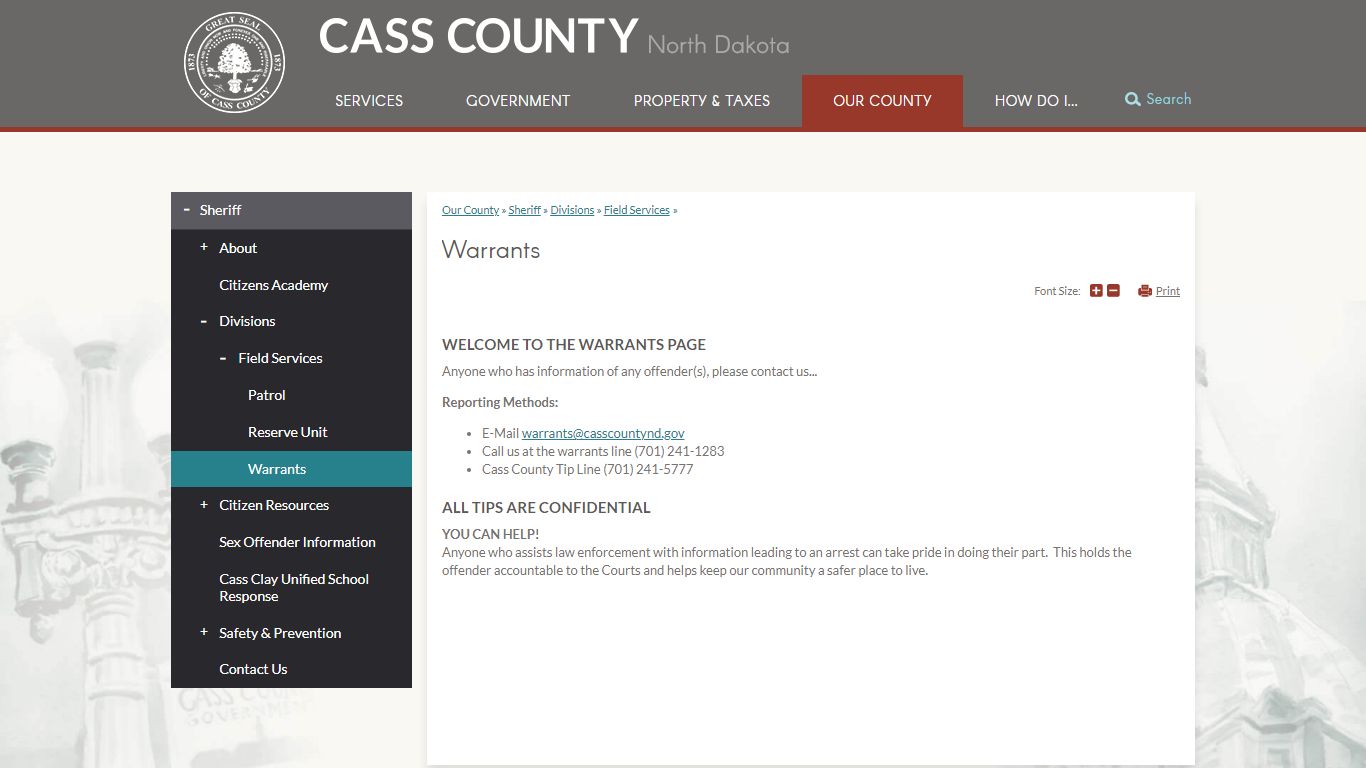 Warrants | Cass County, ND