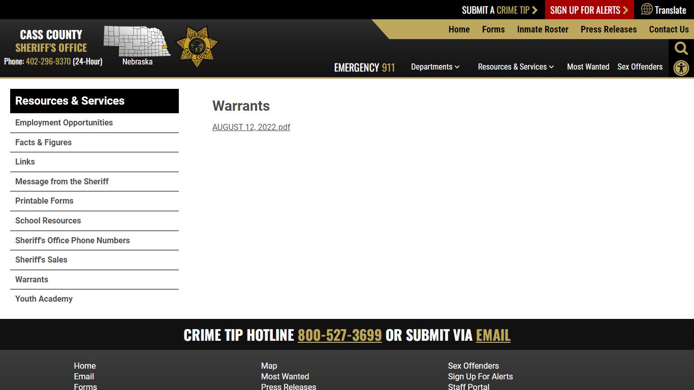 Warrants | Cass County NE Sheriff's Office