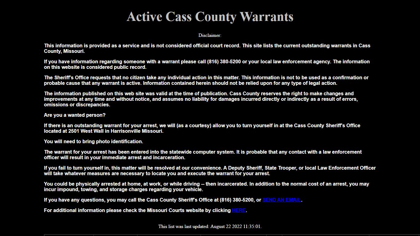 Active Cass County Warrants - cassmosheriff